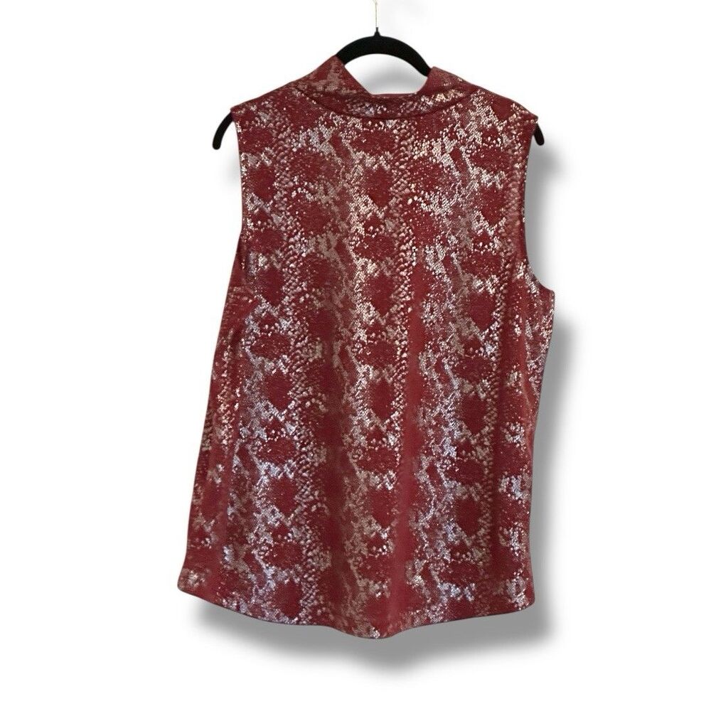 Jones New York Signature Burgundy Metallic Snake Print Mock Neck Shell Top XL